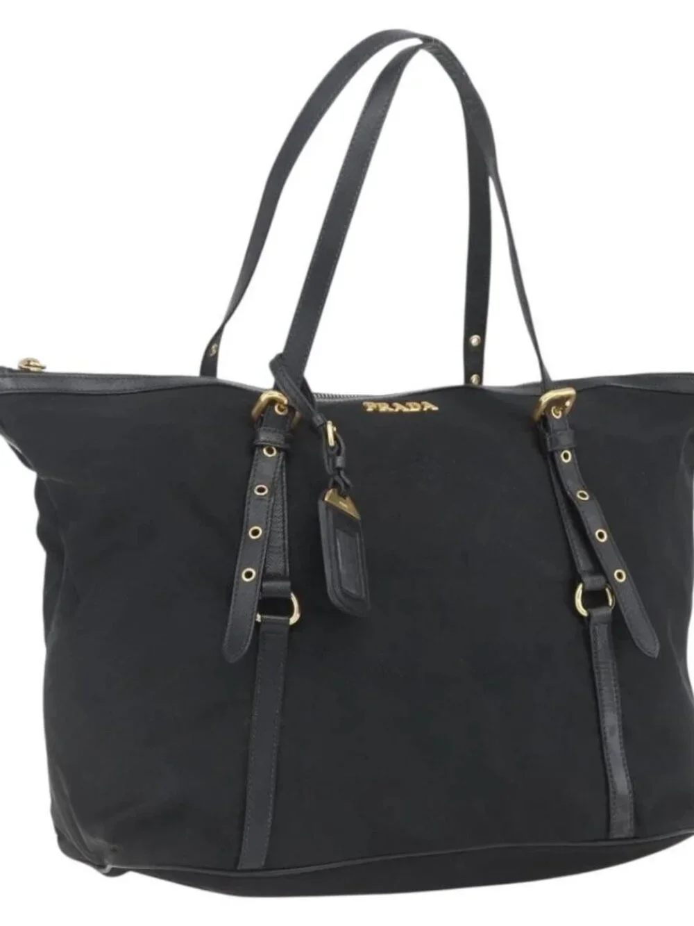 PRADA Tote Bag Nylon Black Gold Auth